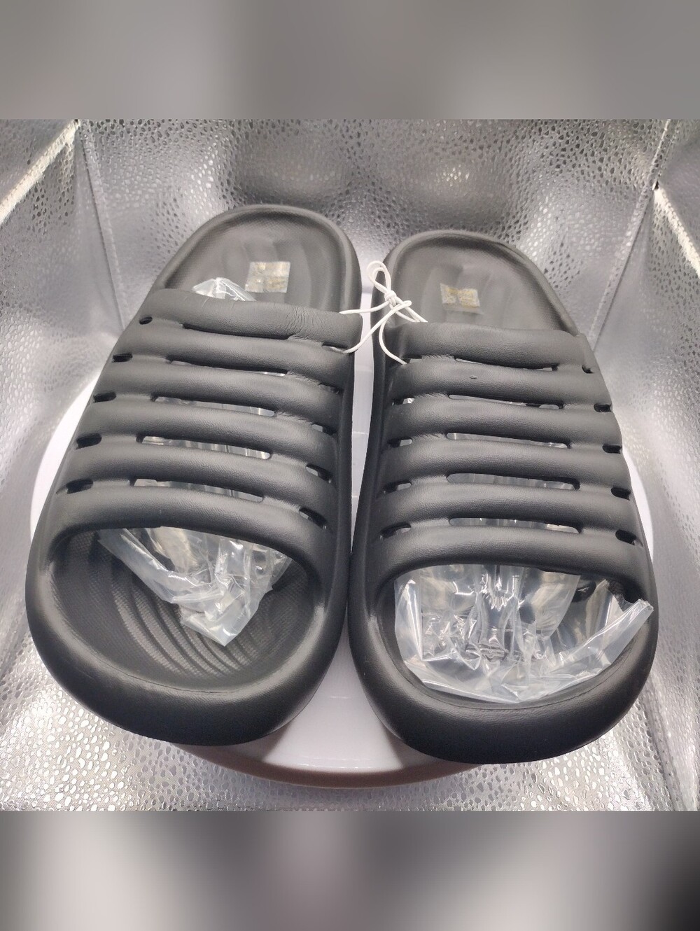 Recovery Black Slatted Slide Sandals US Size 7 To 8